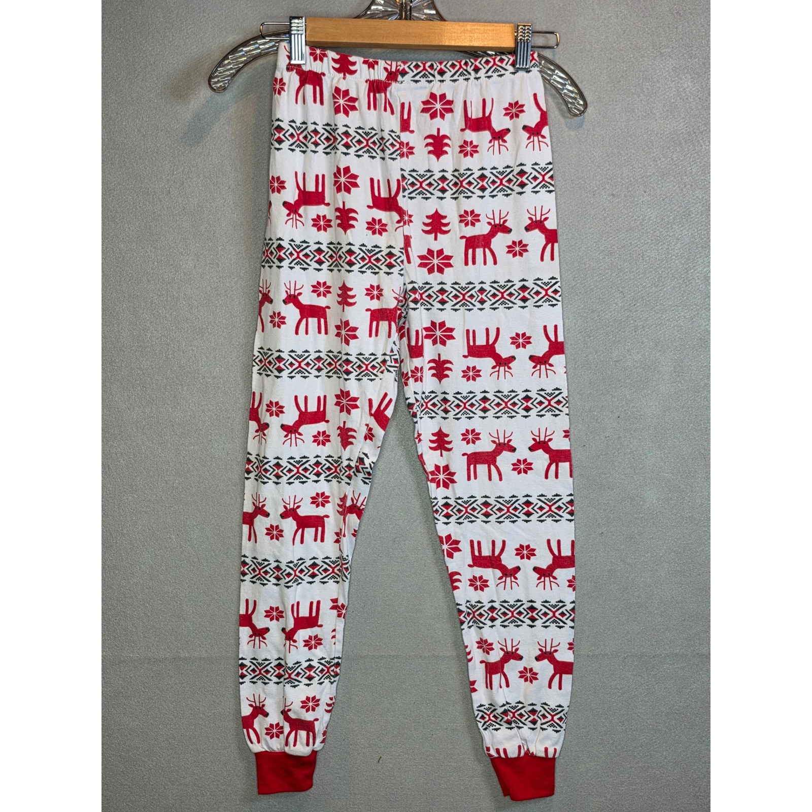 Unbranded Red White Reindeer Fair Isle Christmas Pajama Pants Joggers Small